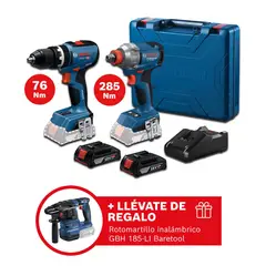 Bosch - Combo 18V Taladro GSB18V-65+Llave de impacto GDX18V-285 +Baterias + REGALO:Rotomartillo GBH 185-LI