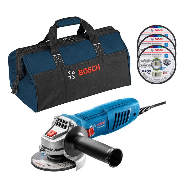 Amoladora GWS 770 Bosch 770W 12000rpm M14 + 3 Discos de corte Stainless Steel & Metal 115mm + Bolso