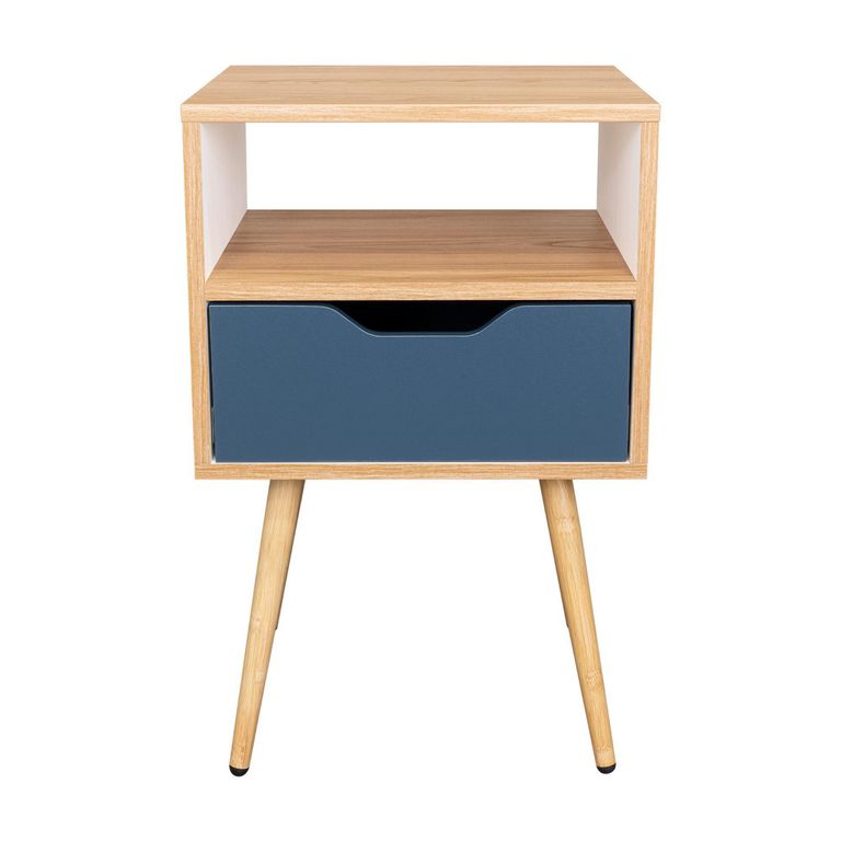 Velador 1 Cajon Color Fresno Y Azul 63x40x35cm