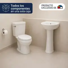 TREBOL - Sala Rapid Jet Fontana: Inodoro 2 Piezas + Asiento + Lavamanos + Pedestal