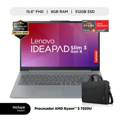 LENOVO - Laptop Lenovo Ideapad Slim 3 15amn8 R5 8 + 512 GB Arctic Grey + Maletin