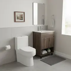 SENSI DACQUA - WC Inodoro One Piece Vittoria Blanco + Combo Mueble de Baño Nero 60x85x47cm + Espejo + Grifería