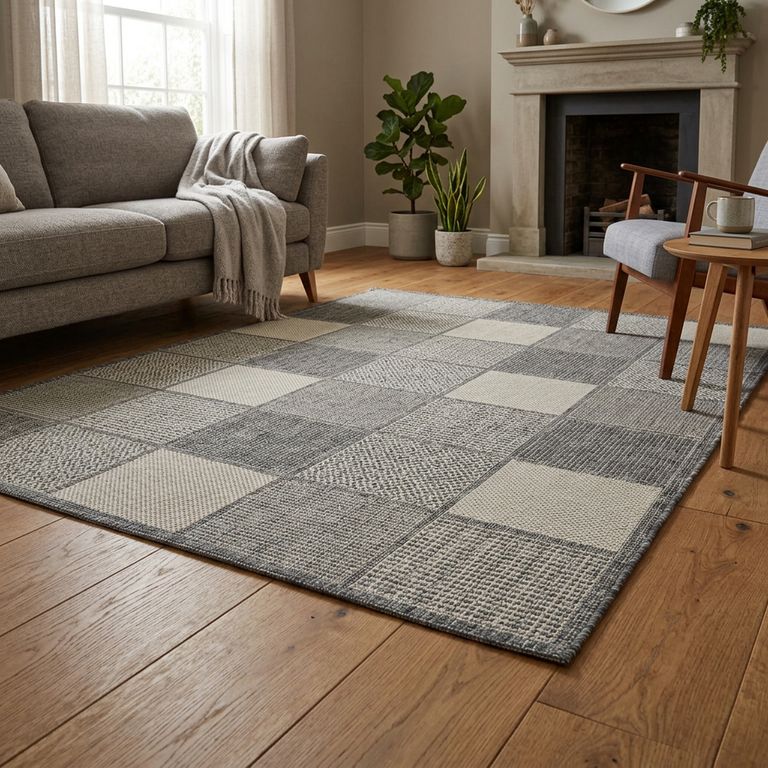 Alfombra Rectangular Gris Express Cuadros 160x230cm
