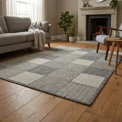 JUST HOME COLLECTION - Alfombra Rectangular Gris Express Cuadros 160x230cm