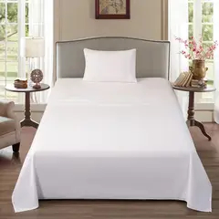 JUST HOME COLLECTION - Juego de Sábanas Algodón 1.5 Plazas 180 Hilos Blanco