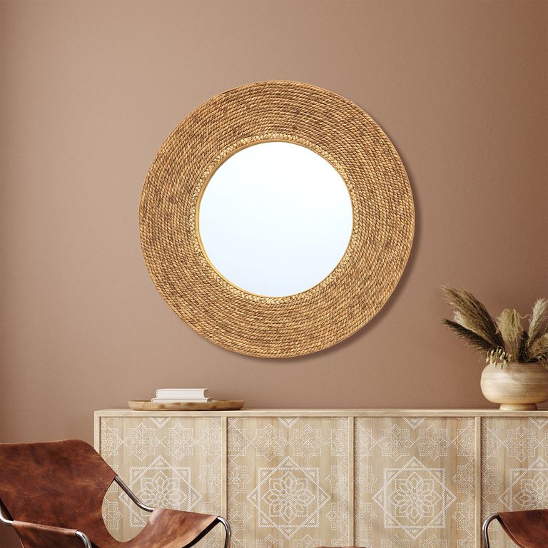 Espejo Decorativo Redondo Bamboo Natural 68cm