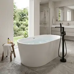 SENSI DACQUA - Combo Tina Freestanding de Baño Acrílico 148x75x57cm + Grifería de Pie Iguazu Negro