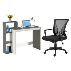 JUST HOME COLLECTION - Silla de Escritorio Rio + Escritorio Santana Blanco con Gris