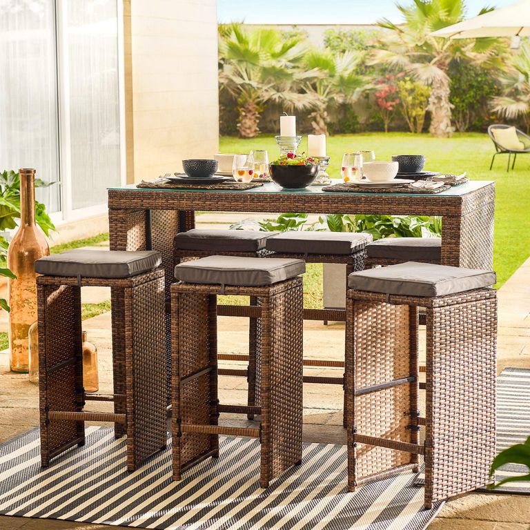 Juego de Bar de Terraza 6 Personas Ratán Tulum