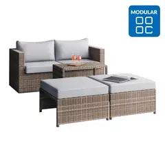 JUST HOME COLLECTION - Juego de Living de Terraza Modular 4 Personas Ratán Pipa