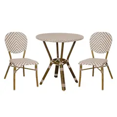 JUST HOME COLLECTION - Mesa de Terraza/Balcón Paris Look Bambu + Silla de Terraza/Balcón Paris Tabaco y Beige