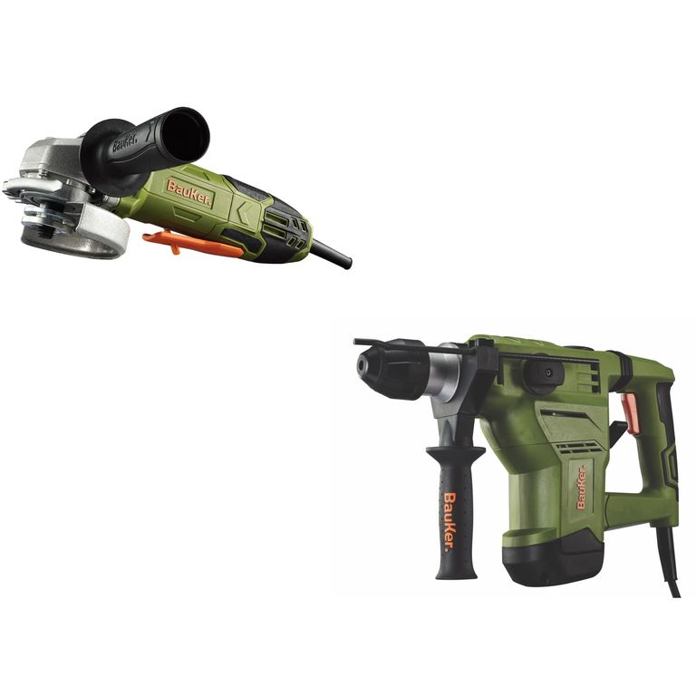 Esmeril Angular Bauker 4 1/2" 820W + Rotomartillo Eléctrico Bauker SDS-Plus 1500W + Accesorios + Maletín Bauker