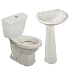 CORONA - Pedestal para Lavamanos Milano Bone + Lavamanos Sobre Pedestal Milano Bone + Tanque Laguna Bone + Inodoro Laguna Bone