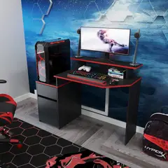 JUST HOME COLLECTION - Escritorio Gamer Negro/Rojo Melamina con Cajonera
