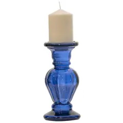 VIDRIOS SAN MIGUEL - Candelabro Decorativo Vidrio Azul 11x20x20cm