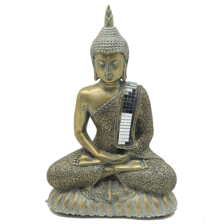 Adorno Budha Sentado Poliresina Dorado 21x30.5x10cm