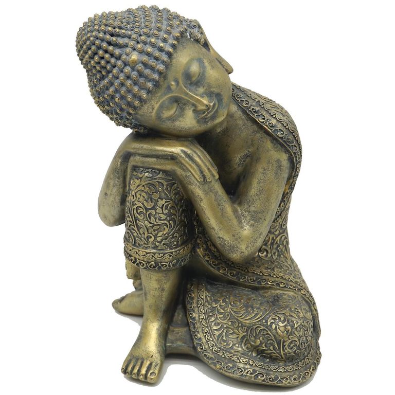 Adorno Budha Dormido Poliresina Dorado 17x25.5x16cm