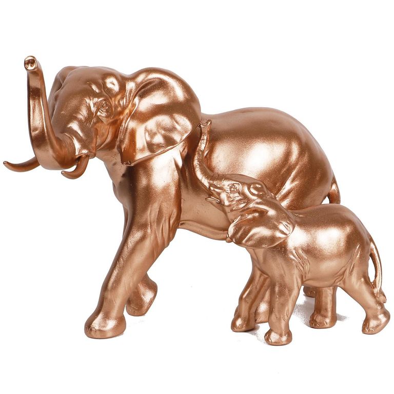 Figura Elefante Mamá y Bebé Poliresina Dorado 22x16.5x12cm