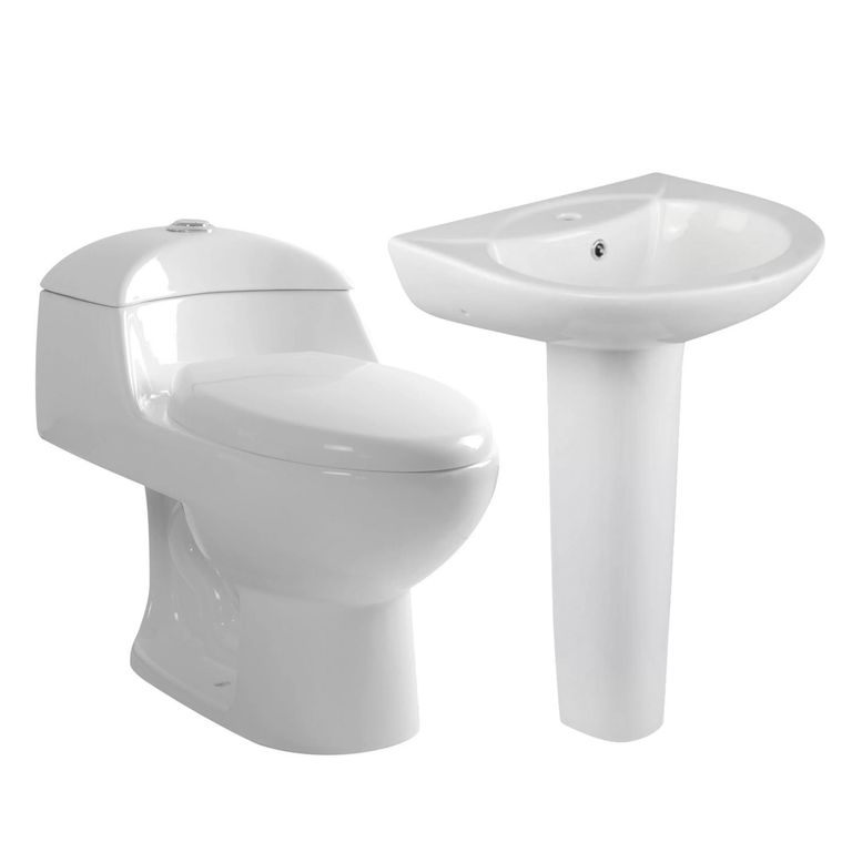 Combo Inodoro One Piece Lara Plus Blanco + Lavamanos + Pedestal Florencia