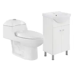SENSI DACQUA - WC Inodoro One Piece Lara Blanco + Mueble de Baño Vanitorio 2 Puertas Blanco 50x84x43cm