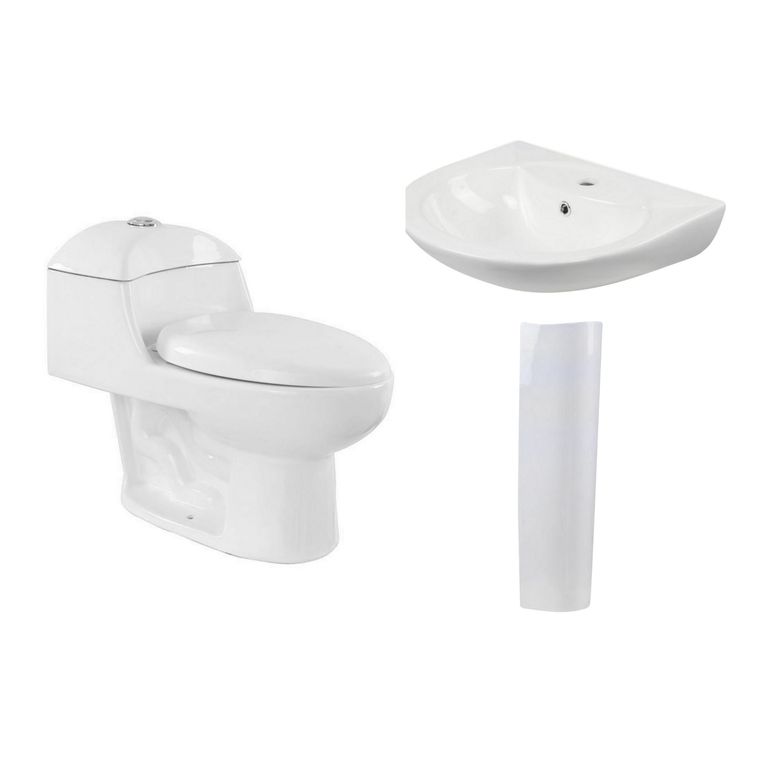 WC Inodoro One Piece Lara Blanco + Pedestal para Lavamanos Florencia Blanco + Lavamanos Sobre Pedestal Florencia Blanco