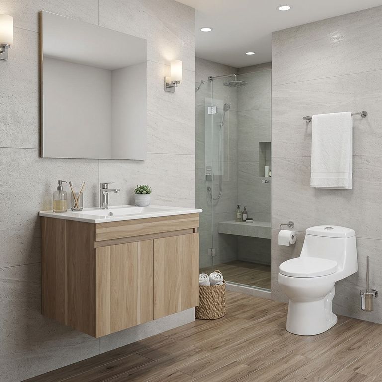 Inodoro One Piece Vinciny Blanco + Mueble de Baño Miel 47x61.5x47cm