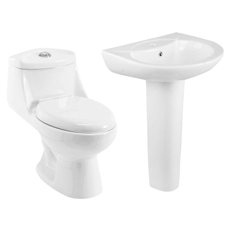 Combo Inodoro One Piece Vinciny Blanco + Lavamanos + Pedestal Florencia