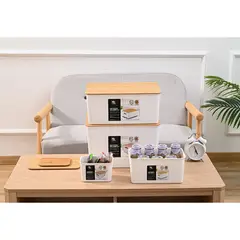 JUST HOME COLLECTION - Canasta Plástica Tapa de Bambú 2lt Blanco