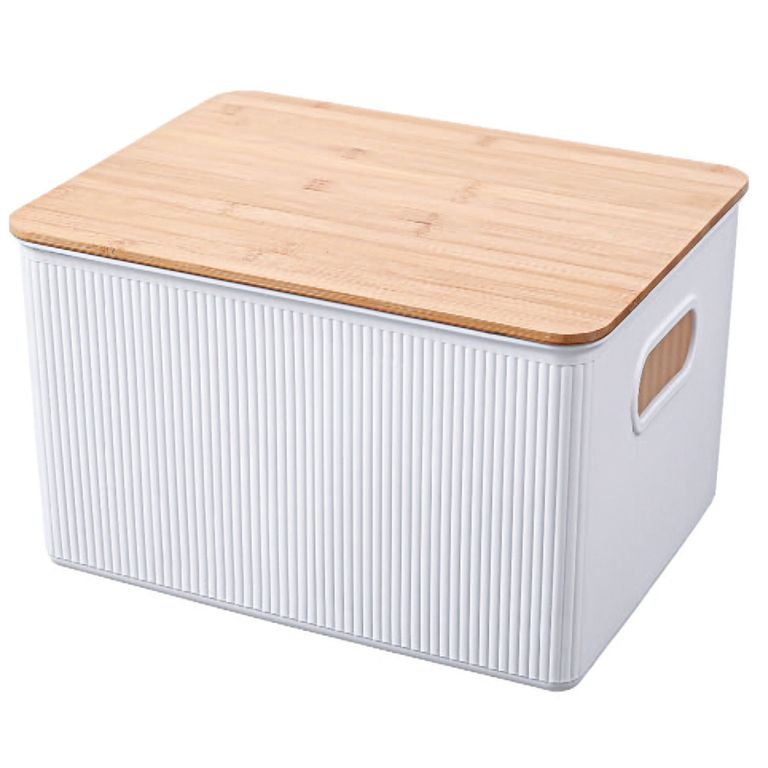 Canasta Plástica Tapa Bambú 6L Blanco