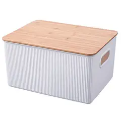 JUST HOME COLLECTION - Canasta Plástica Tapa Bambú 23L Blanco