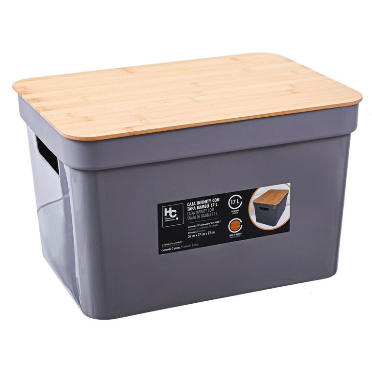 Canasta Tapa Bambú 17L Gris