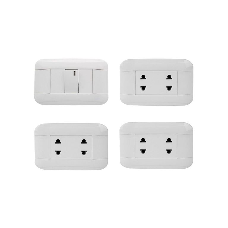 Pack Interruptor Simple + 3 Tomacorrientes Doble Phoenix Blanco