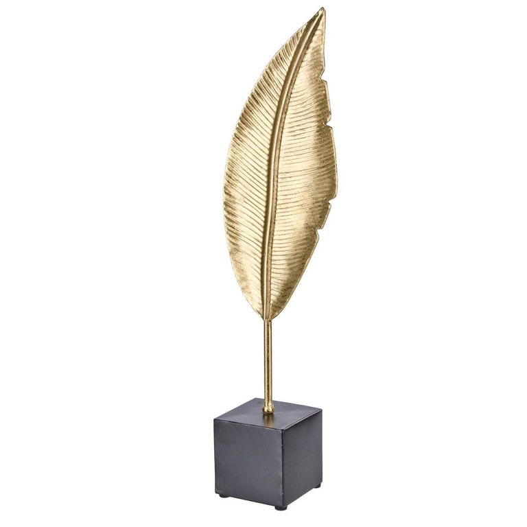 Figura Decorativa Pluma Metal Dorado 60cm