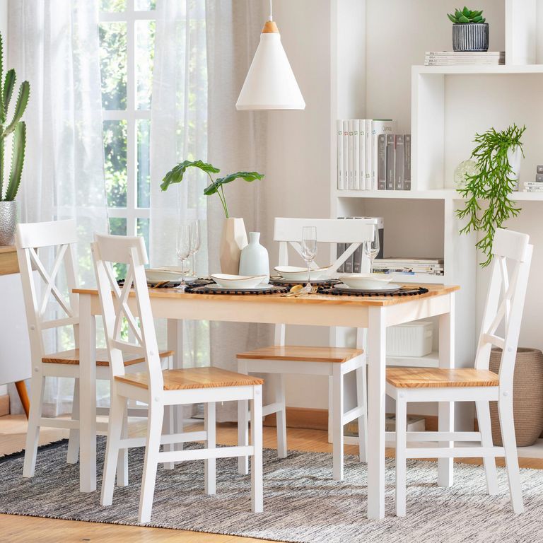 Juego de Comedor Madera 4 Sillas Blanco Natural
