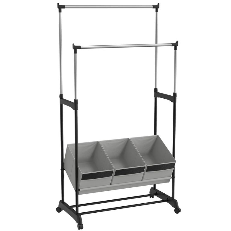 Stand de Ropa Doble con 3 Cajas Organizadoras