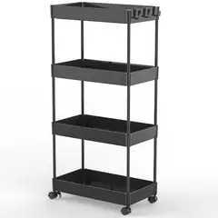 JUST HOME COLLECTION - Carrito Organizador Multiuso 4 Niveles Negro