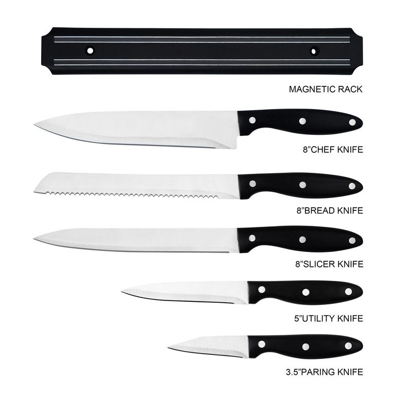 Set x5 Cuchillo Acero Negro