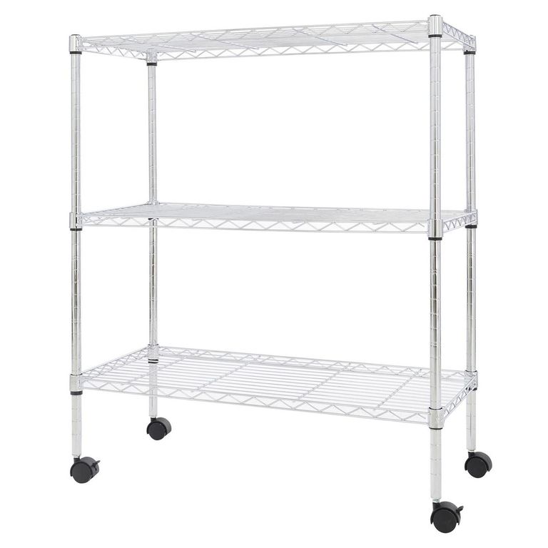 Estante Metal con ruedas 3 Niveles 95x75x35cm 30 kg Gris