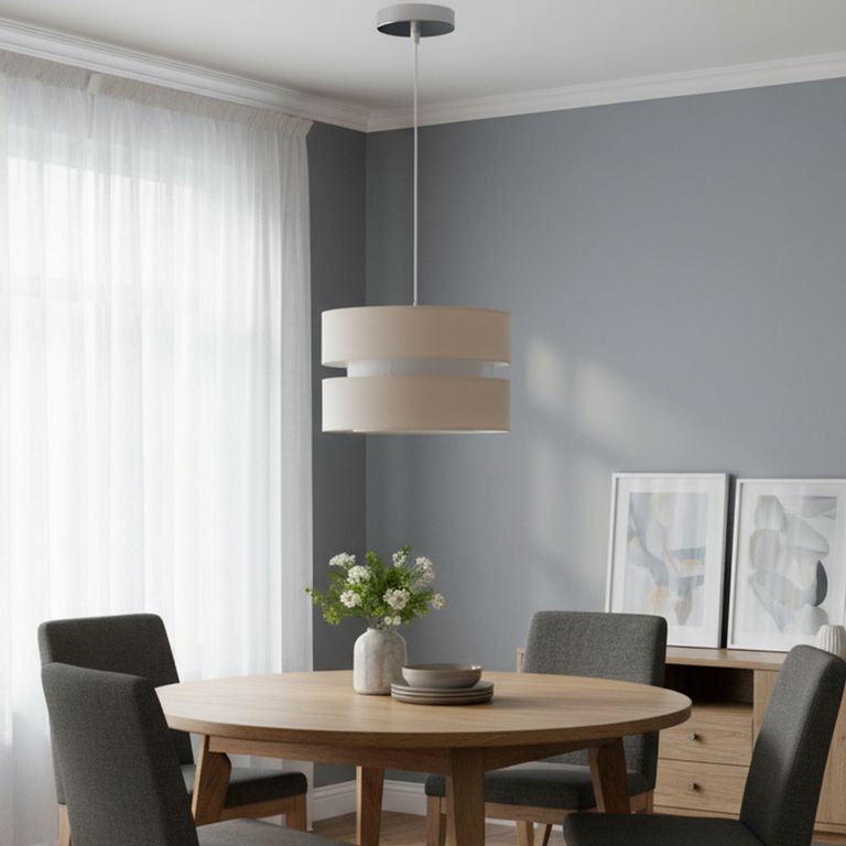 Lámpara Colgante de Techo 1 Luz Tela Beige