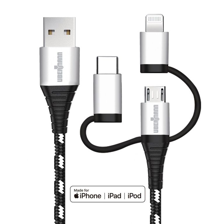 Cable USB 3 en 1 2m Ubermann Blanco/Negro