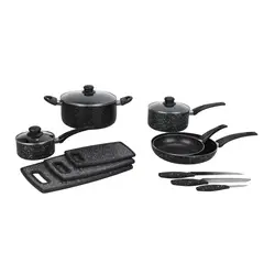 JUST HOME COLLECTION - Juego De Ollas 8 Piezas Negro Antiadherente + Tabla 3 Und. + Cuchillo