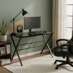 JUST HOME COLLECTION - Escritorio Negro de Vidrio Industrial