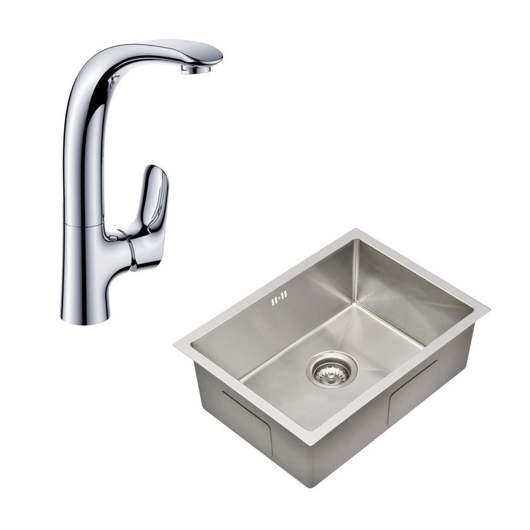 Lavadero de Cocina Acero Inoxidable 1 Poza 38x50cm + Monocomando para Cocina Vertical Vittorio
