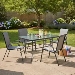 JUST HOME COLLECTION - Juego de comedor Mesa Rectángular con Vidrio 140x90cm + 4 sillas Sling