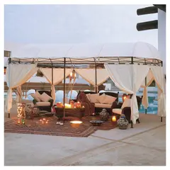 JUST HOME COLLECTION - Pérgola Oval de Metal Blanco 3X6 M con Protección UV