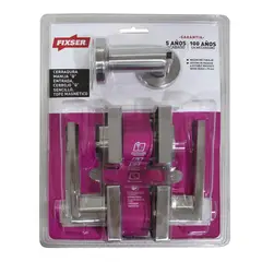 FIXSER - Pack de 2 Cerraduras Manija principal + cerrojo + tope niquel satinado