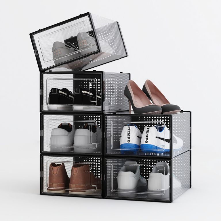 Set 6 Cajas Plásticas Apilables Organizadoras de Zapatos