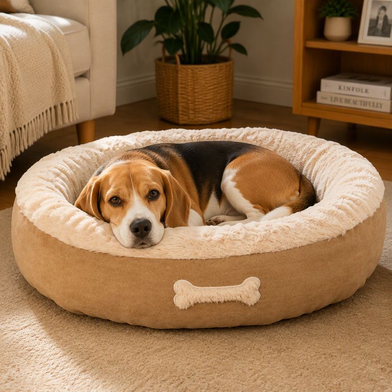 Cama redonda para perro raza mediana 56 x 56 x 16 cm color amarillo