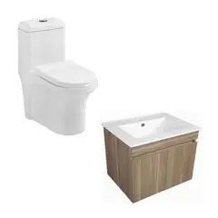 SENSI DACQUA - Mueble de Baño Miel 47x61.5x47cm + WC Inodoro One Piece Praga Blanco