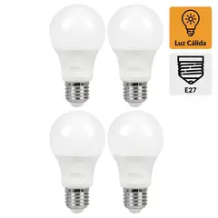 DAIRU - Pack x4 Focos LED A60 E27 7.5W Luz Cálida